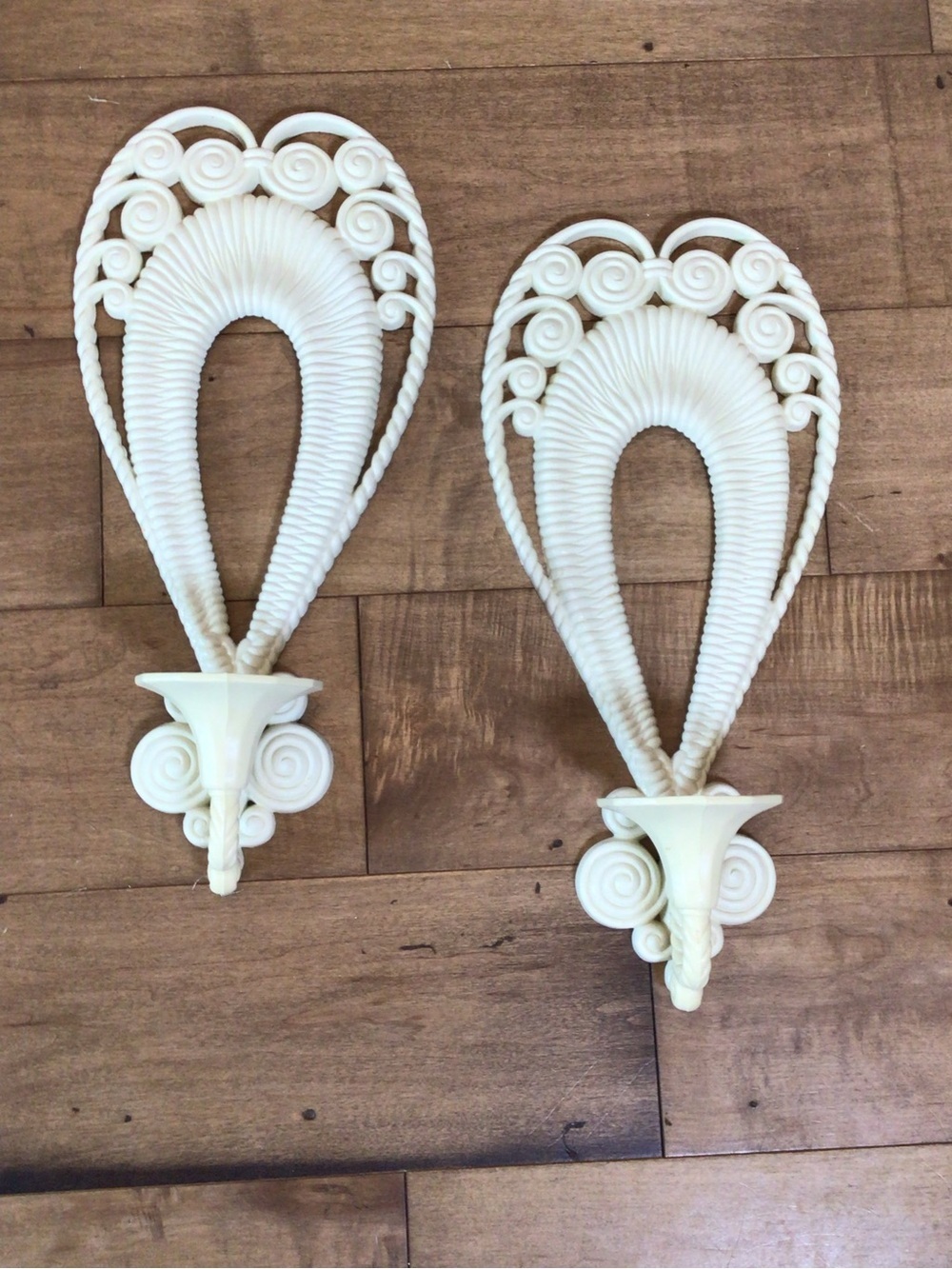 Vintage 1975 Burwood Products Faux Wicker Wall Sconce Pair MCM Boho Rattan 17"